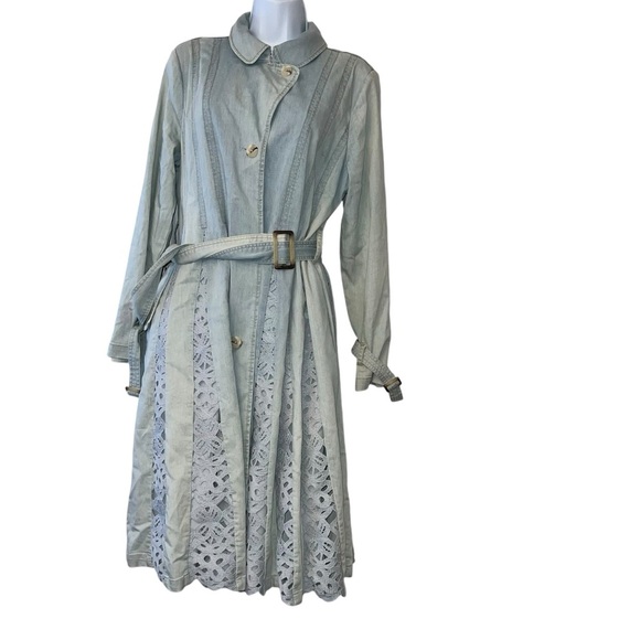 Soft Surroundings Chambray Denim Lior Trench Coat Blue sz small - Picture 5 of 8